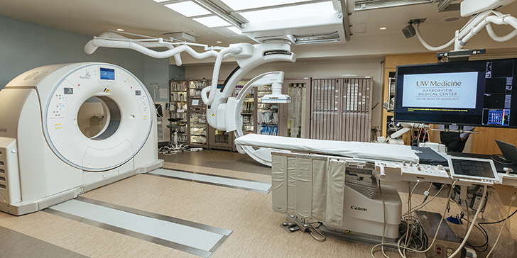 picture of the dual purpose fluoroscopy-CT scanner at Harborview Medical Center in Seattle