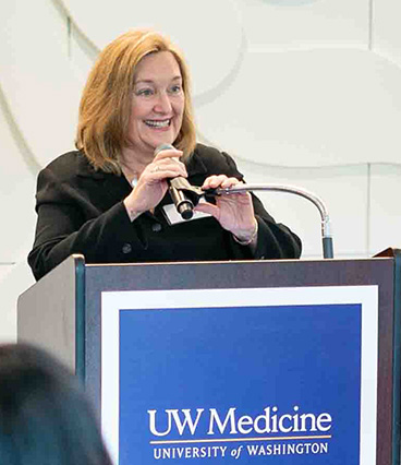 Nancy Long, the wife of Frank Chopp, speaks at the April 28 dedication.