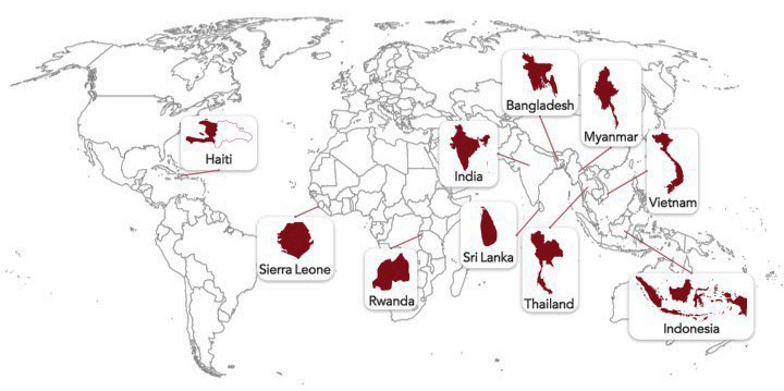 map of study sites in sepsis review
