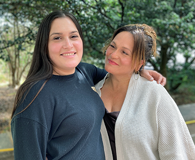 picture of Adriana Rodriguez with her mom, Natalia Zamudio-Lopez, outside UW Medical Center-Montlake on July 11