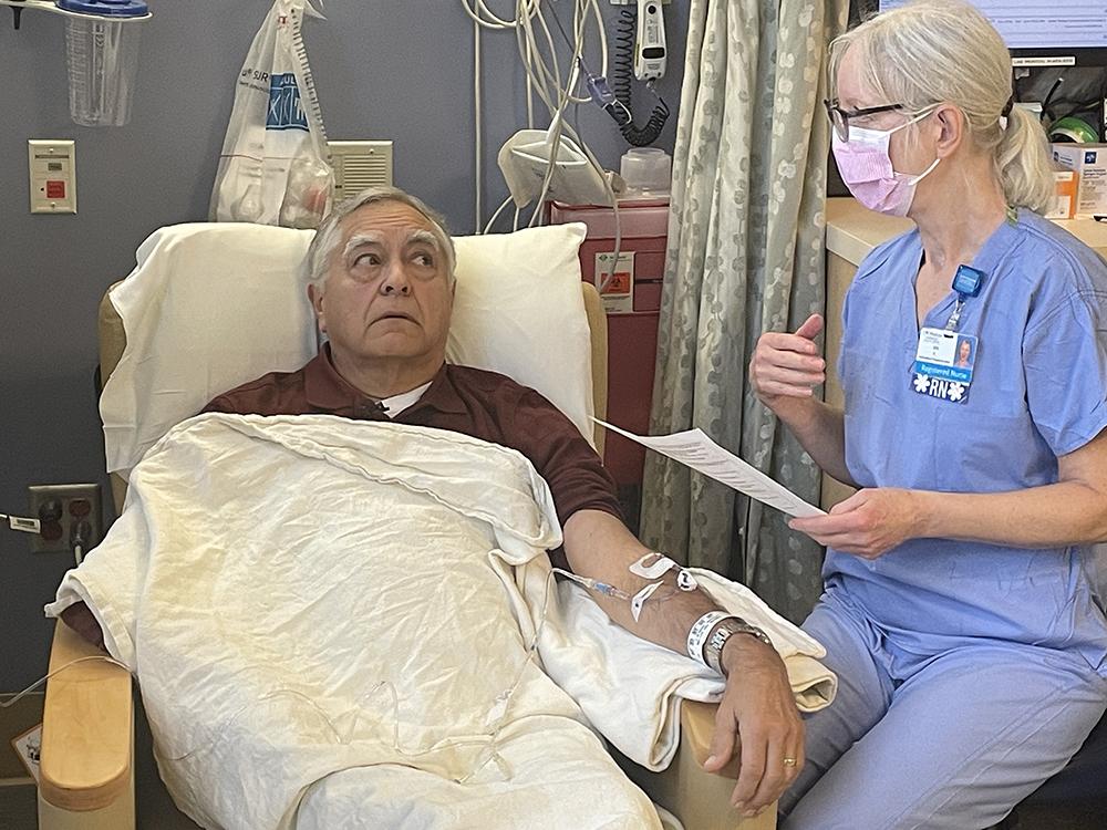 picture of Doug Davidson receiving IV infusion of lecanemab