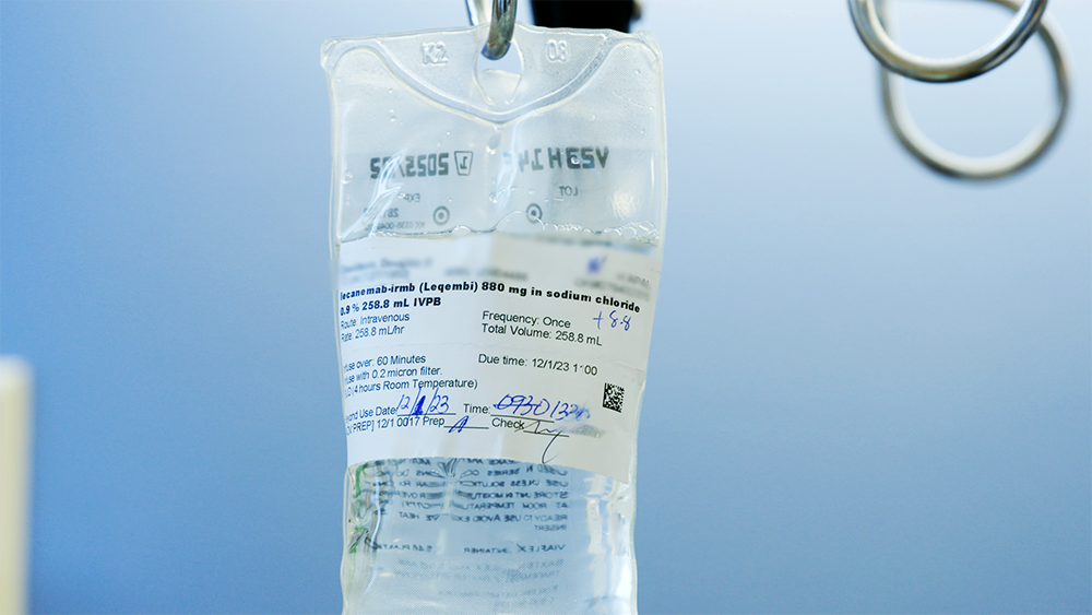 picture of label detail on IV bag of lecanemab