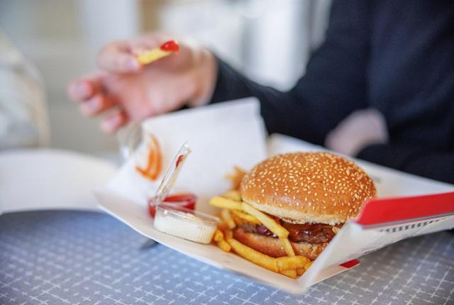 hamburger and wrapping in restaurant