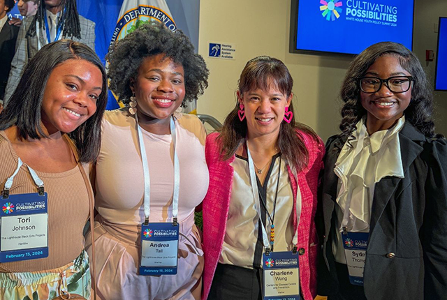 picture of Dr. Charlene Wong (CDC) with young attendees at the White House Youth Policy Summit on Feb. 13, 2024