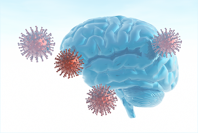 illustration of a brain affected by a long-COVID virus