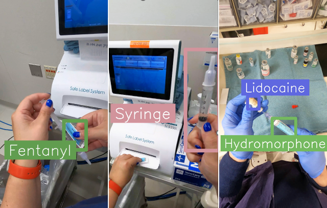 pictures of an AI-powered model visualizing the contents of vials and syringes during a surgery