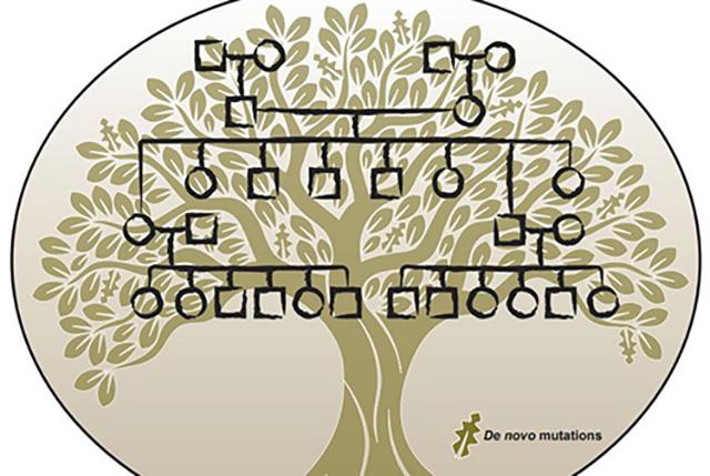 Multigenerational family tree showing different leaf types to suggest mutations