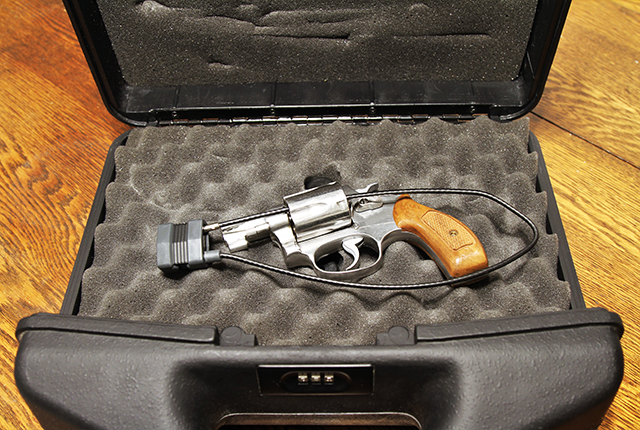 picture of handgun with trigger lock