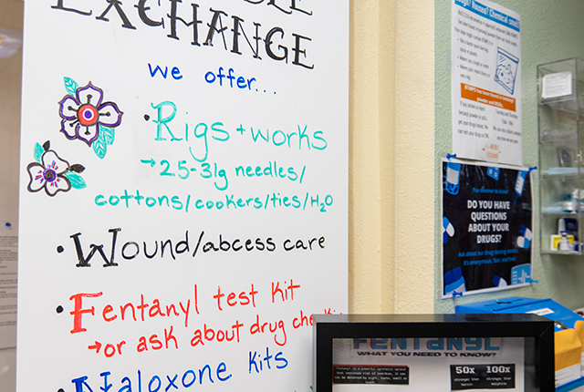 picture of sign of services at needle exchange program in Tacoma, Washington